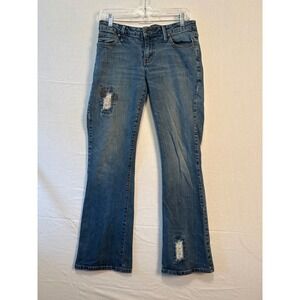 Hint Jeans Womens Medium Wash Crochet Lace Patch Bootcut broken zipper 30x31
